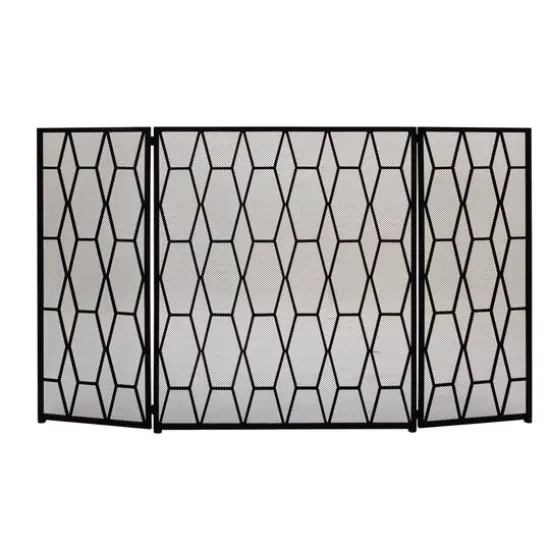 Black Metal Contemporary Fireplace Screen, 31" x 51" x 1" {1}