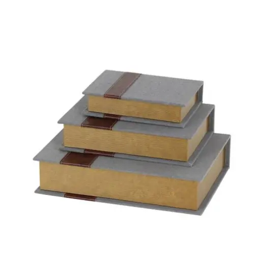 Gray Linen Faux Book Box with Faux Leather Detailing Set {6}