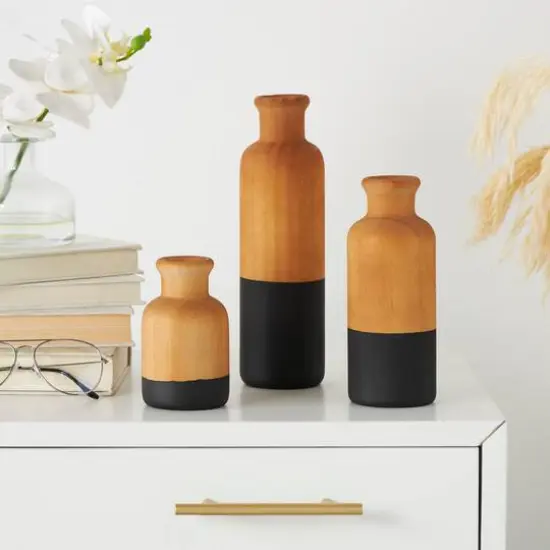Brown & Black Wood Vase Set {3}
