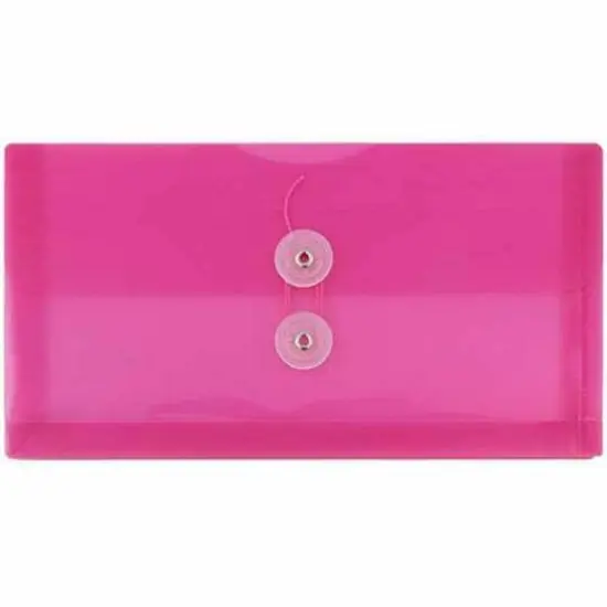 JAM Paper 5.25" x 10" Plastic #10 Business Envelope with Button and String Closure, 24ct. Pink {1}