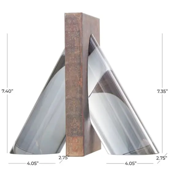 7" Silver Crystal Geometric Pyramid Shaped Bookends Set {4}