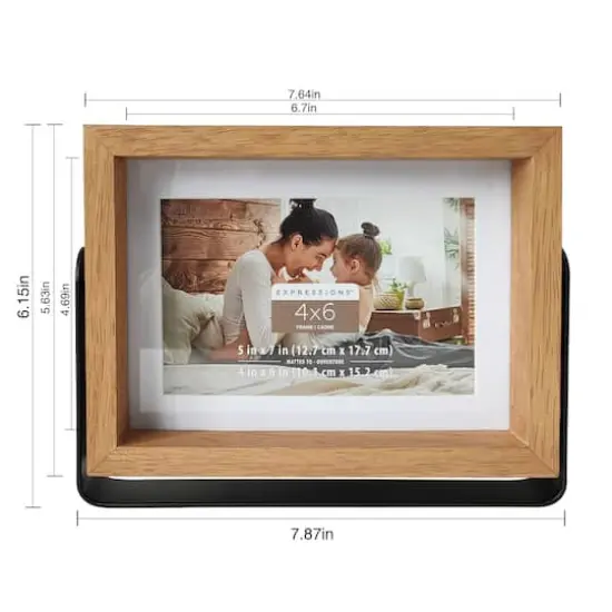 Expressions 4" x 6" Natural Wood Frame with Mat in Metal Base by Studio D&eacute;cor&reg; {4}