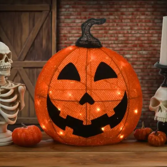 16" Orange LED Happy Jack-O-Lantern Halloween Decor {3}