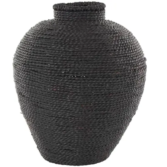 13" Black Handmade Wrapped Pot Metal Vase {1}