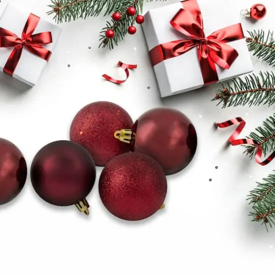 24ct Shatterproof 2.5" 4-Finish Ball Ornament, Burgundy {5}