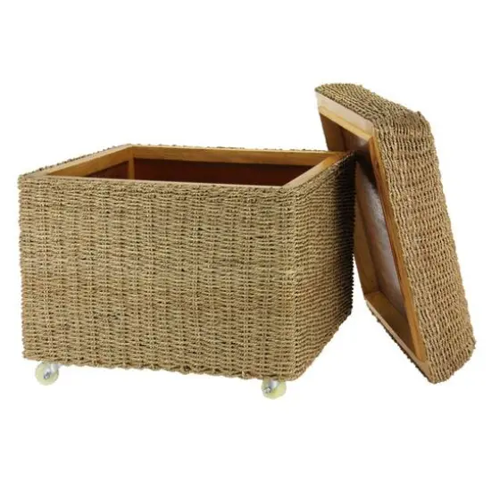Household Essentials 18" Seagrass Rolling Wicker Storage Ottoman {6}