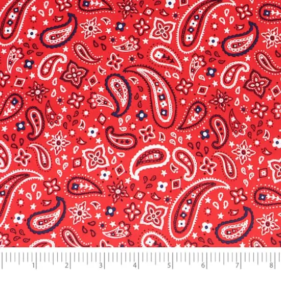 SINGER Patriotic Red Paisley Cotton Fabric {1}