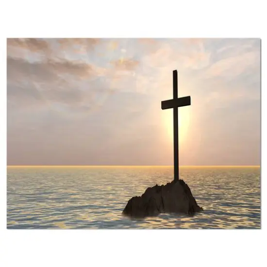 Designart - Jesus Christian Cross in Bay View - Religious Art on Wrapped Canvas {1}