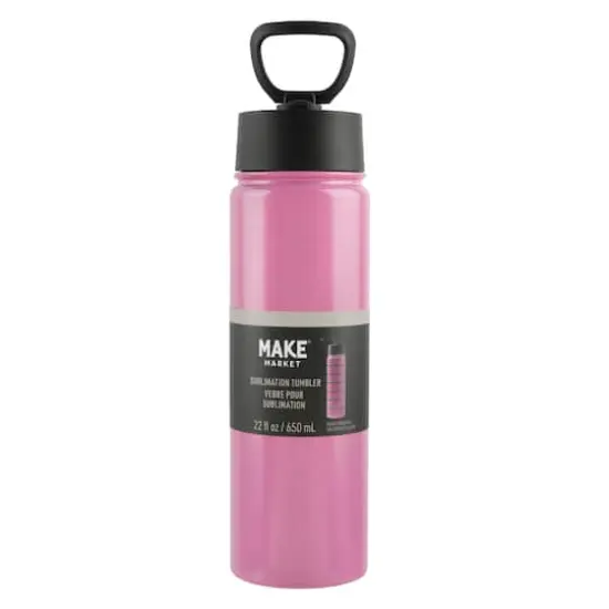 22oz. Stainless Steel Sublimation Water Bottle with Travel Lid by Make Market&reg; Pink {4}