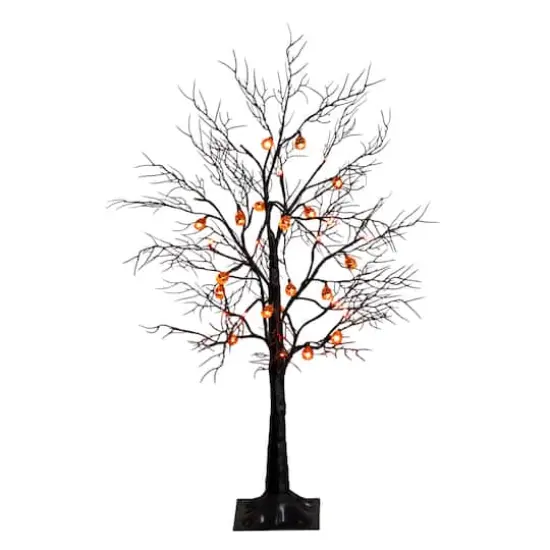 3ft. Pre-Lit Artificial Halloween Black Twig Tree with 18 Orange LED Pumpkin Shaped Lights {1}