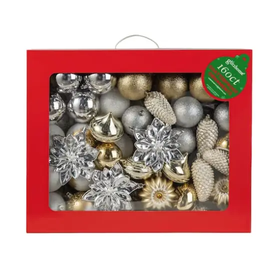 Glitzhome® 160 Pack Elegant Silver & Gold Deluxe Boxed Shatterproof Ornaments {1}