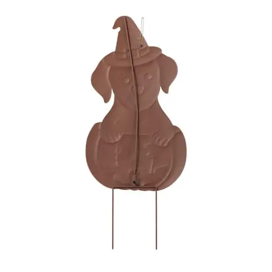 Glitzhome&reg; 32"H Halloween Metal Labrador in Pumpkin Yard Stake {8}