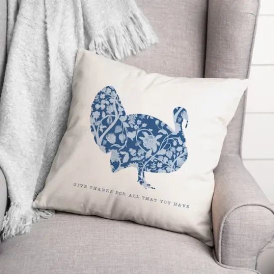 Give Thanks Floral Turkey Pillow {3}