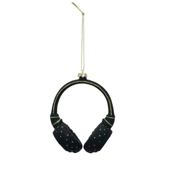 Hello Honey&reg; 4.5" Black Headphones Glass & Resin Ornament with Glitter {1}