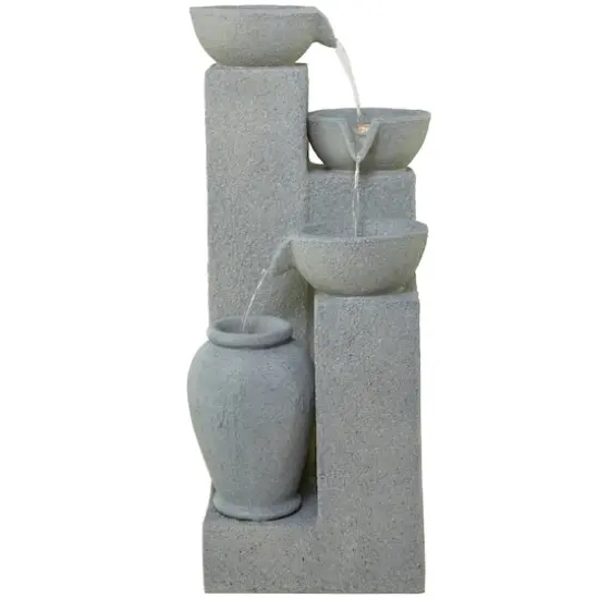 43.5" Light Gray Fiberglass 4-Tier Fountain with LED Light {1}