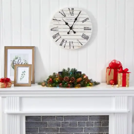 24" Pre-Lit Flocked & Glittered Pine & Pinecones Double Candelabrum {5}