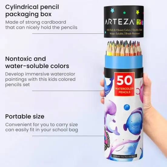Arteza&reg; Kids Dual Sided Watercolor Pencils with Watercolor Brush, 50 pcs {6}