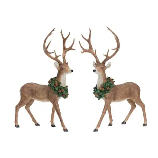 Deer with Wreath Figurine Set, 28" & 28.5" {1}
