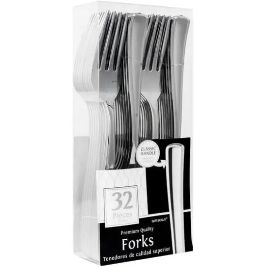 JAM Paper Metallic Stainless Silver Premium Plastic Forks, 32ct. {3}