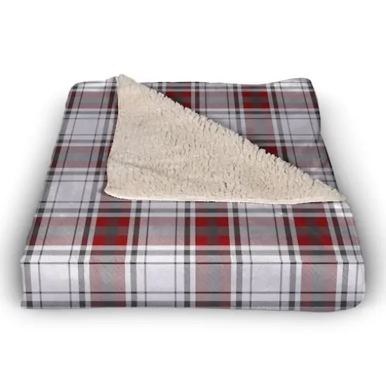 Red And Gray Plaid 50x60 Sherpa Fleece Blanket {3}