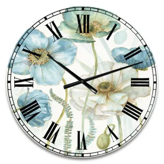Designart 'Blue Cottage Flowers Drawing Ii Farmhouse Wall Clock {1}
