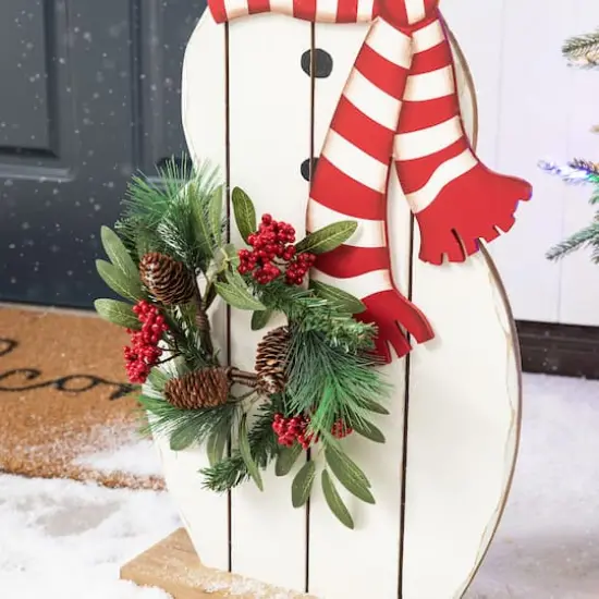 Glitzhome® 36" Christmas Snowman with Floral Wreath Porch Décor {7}