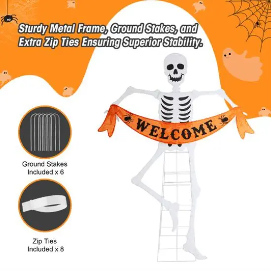 Glitzhome&reg; 86.25"H Lighted Halloween 2.5D Skeleton Outdoor Decor {7}