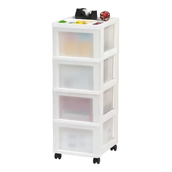 IRIS White 4-Drawer Medium Cart With Organizer Top {4}