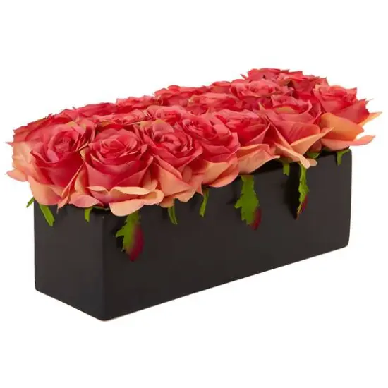 6'' Pink Roses in Black Planter {3}
