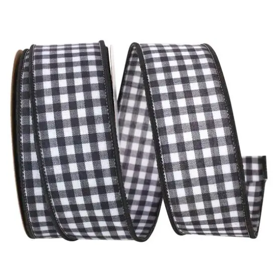 Reliant 1.375" x 10yd. Gingham Check Wired Ribbon Blue {2}