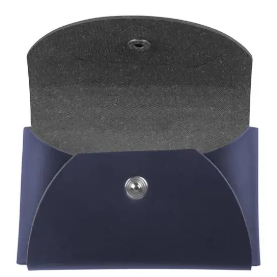 JAM Paper Italian Leather Business Card Holder Case with Round Flap Navy Blue {4}