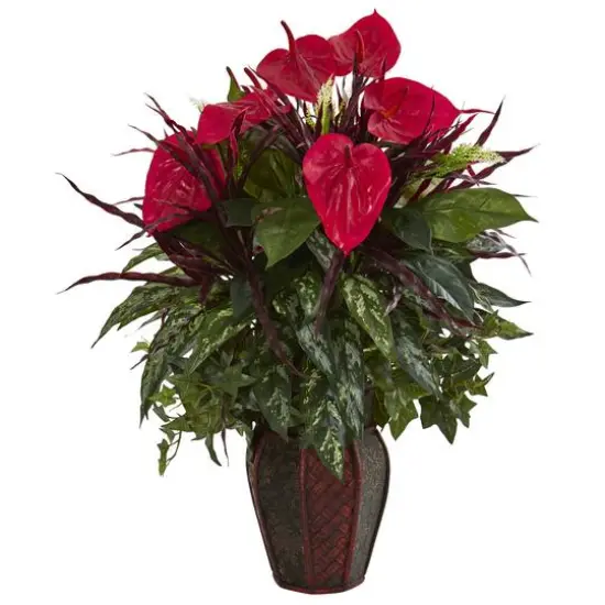 2.5ft. Red Mixed Laceleaf Artificial Plant in Decorative Planter {1}