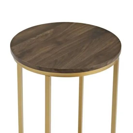 Walker Edison 16" Glam Round Side Table Dark Walnut/Gold {6}
