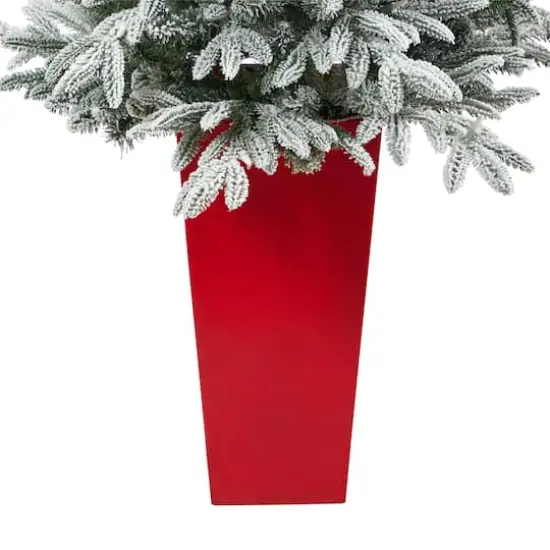 5ft. Pre-Lit Flocked Manchester Spruce Artificial Christmas Tree in Tower Planter, Clear Lights {7}