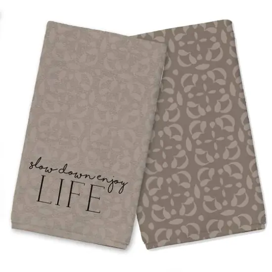 Slow Down Enjoy Life Tea Towel Set Brown {1}