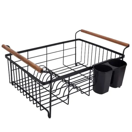 Kitchen Details Acacia Wood Black Drying Rack with Draining Tray {6}