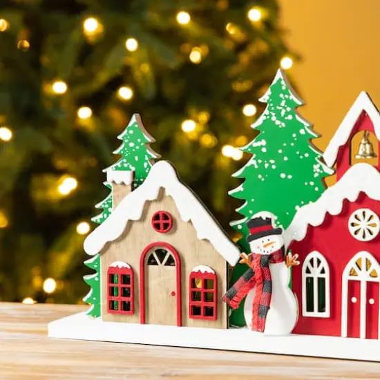 Glitzhome® 20" Lighted Wooden Christmas Villages Table Decor {5}