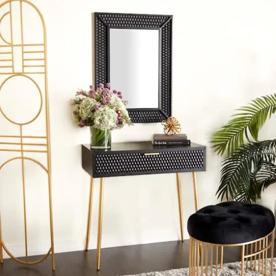 Set of 2" Black Wood Contemporary Console Table with Mirror, 31" x 31" x 16" {9}