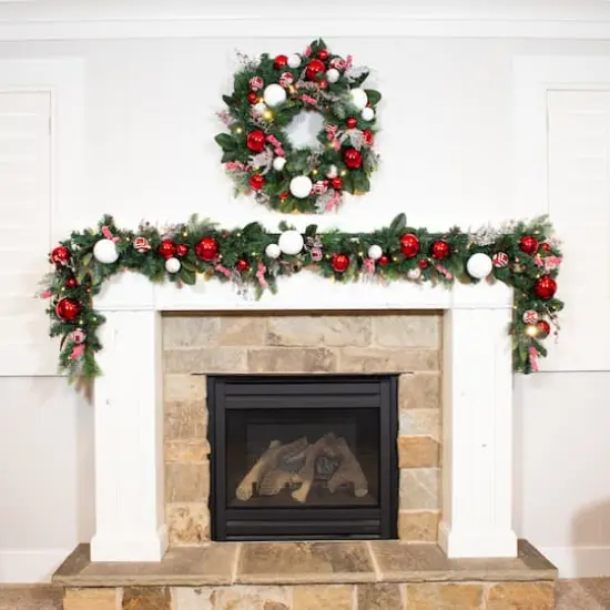 Village Lighting 30" Pre-Lit Nordic Christmas Wreath, Red & Clear LED Lights {7}