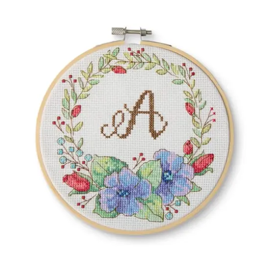 6" Floral Monogram Counted Cross Stitch Kit with Hoop by Loops & Threads&reg; {1}