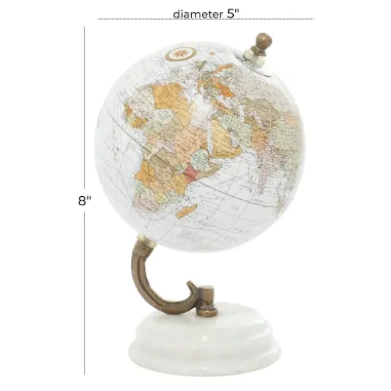 8" White Marble & Metal Modern Globe {6}