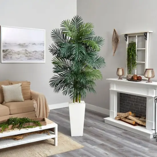 7.5ft. Golden Cane Palm Artificial Tree in White Tower Planter {4}