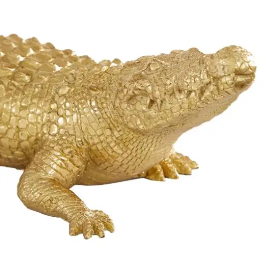 16" Gold Traditional Crocodile Sculpture {4}