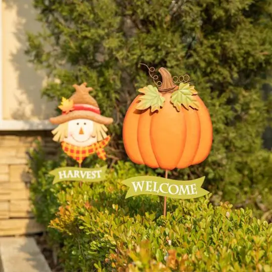 Glitzhome&reg; 3ft. Fall Metal Scarecrow & Pumpkin Yard Stake, 2ct. {5}