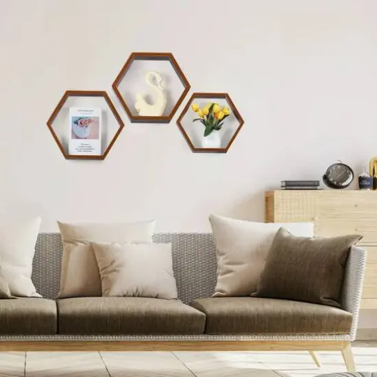 NEX&trade; Burnt Brown Wood Floating Shelf Set {7}