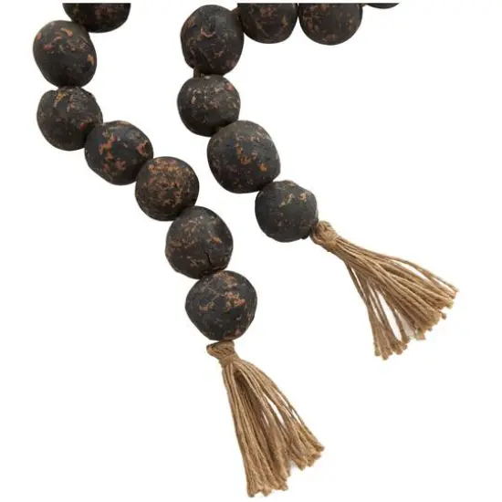 5ft. Paper Mache Round Distressed Beaded Garland with Tassel Black {6}