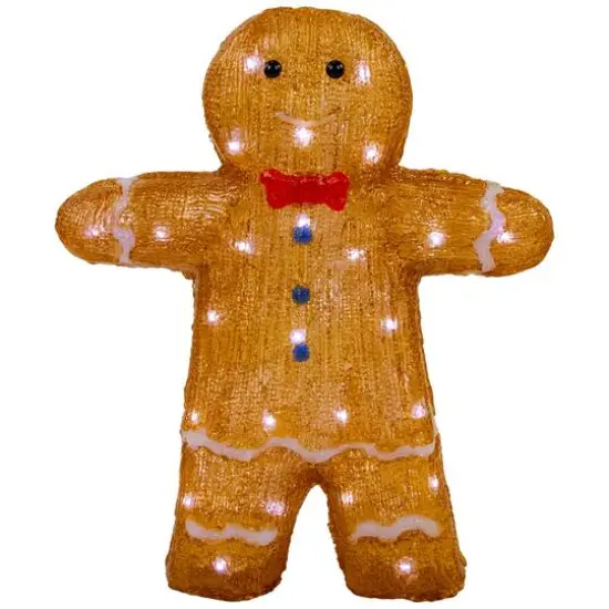 16" LED Lighted Acrylic Gingerbread Man with Bow Tie Christmas Decoration {1}