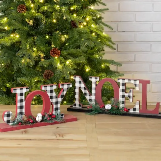 Glitzhome&reg; Christmas Plaid Joy & Noel Table D&eacute;cor Set {3}