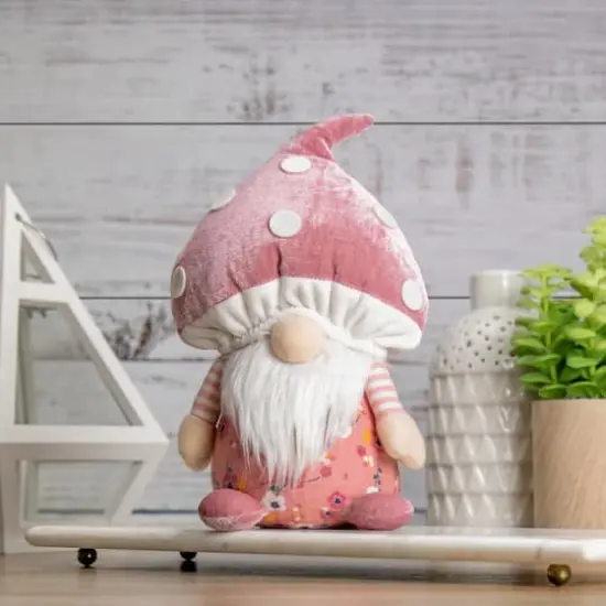 10.5" Pink Springtime Floral Mushroom Gnome {3}