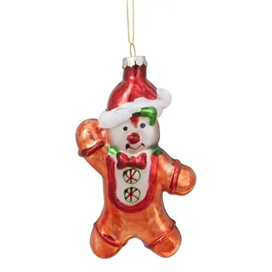 5" Gingerbread Man with Santa Hat Hanging Glass Christmas Ornament {1}